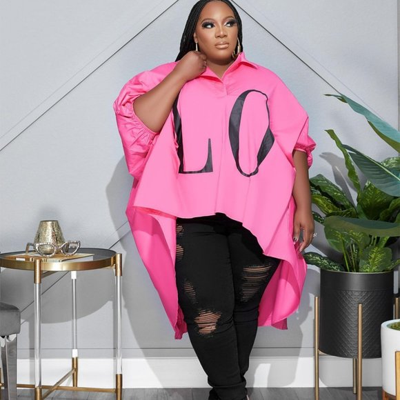 Passion of Essence Tops - Asymmetrical Streetwear Letter 4-Way Stretch Spandex Blouse